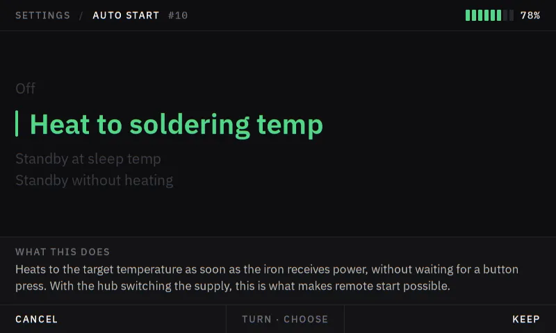 Editing a setting screen: One setting, with a plain-language explanation of what it actually does. That is the part most firmware menus leave out.